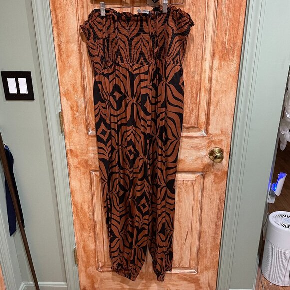 Anthropologie 2X Printed Balloon Leg One Piece Smocked Tube Top Jumpsuit - Picture 11 of 11